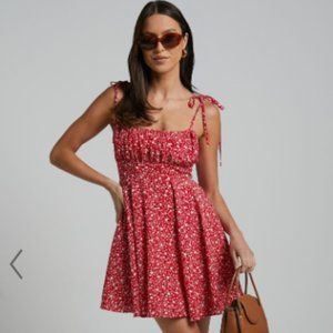 Strappy Slip Dress in Red Floral Print - Size 4